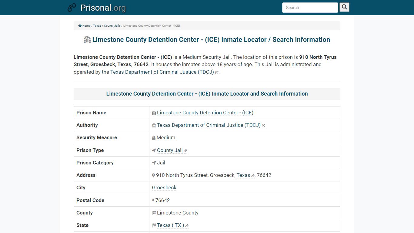 Limestone County Detention Center - (ICE)-Inmate Locator ...